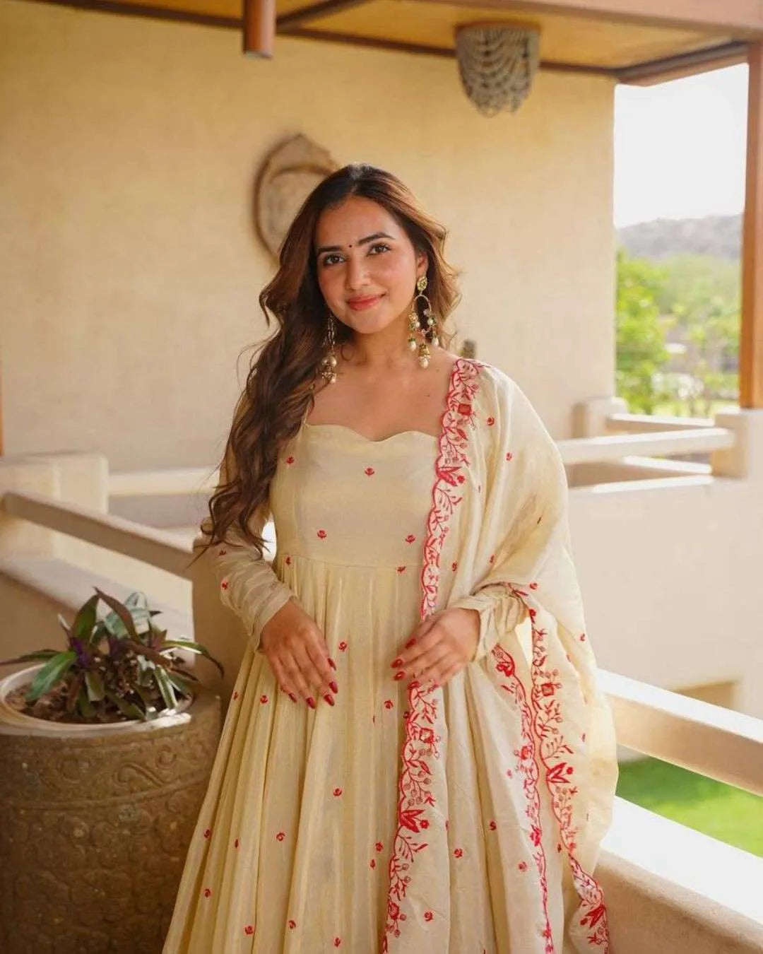 Off-White Silk Anarkali Sharara Set