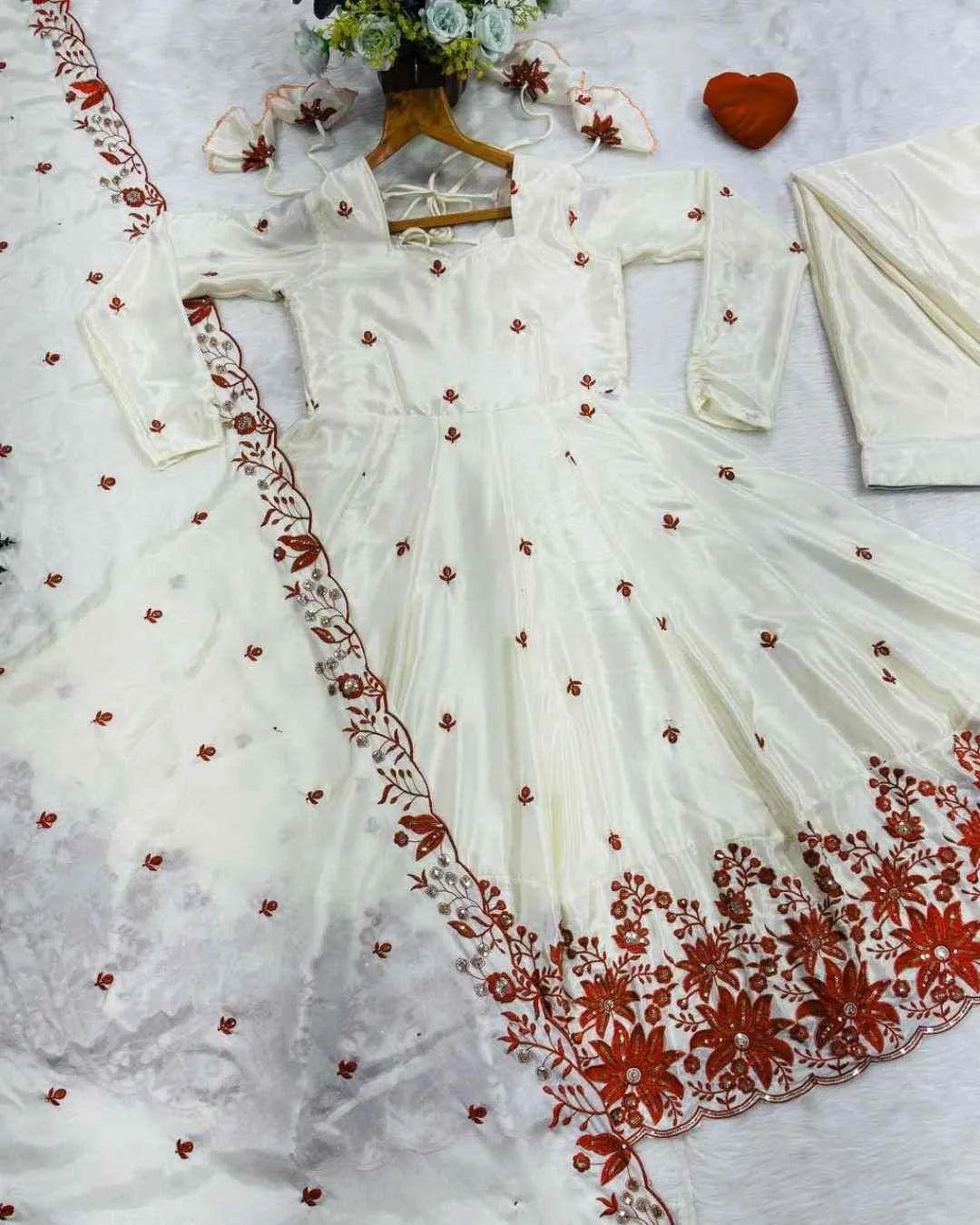 Off-White Silk Anarkali Sharara Set