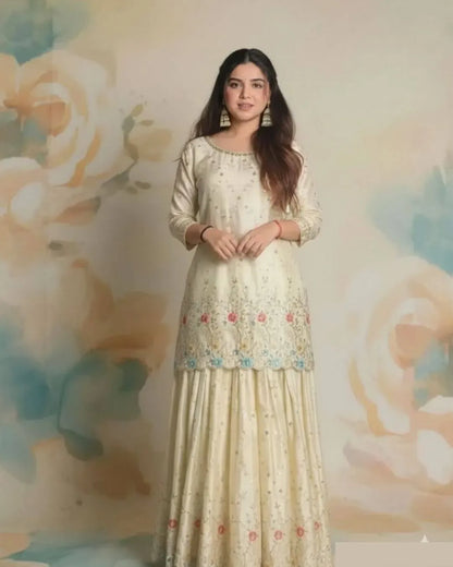 Off White Sharara Suit Set With Dupatta