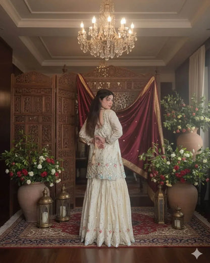 Off White Sharara Suit Set With Dupatta