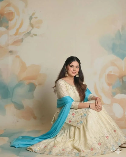 Off White Sharara Suit Set With Dupatta