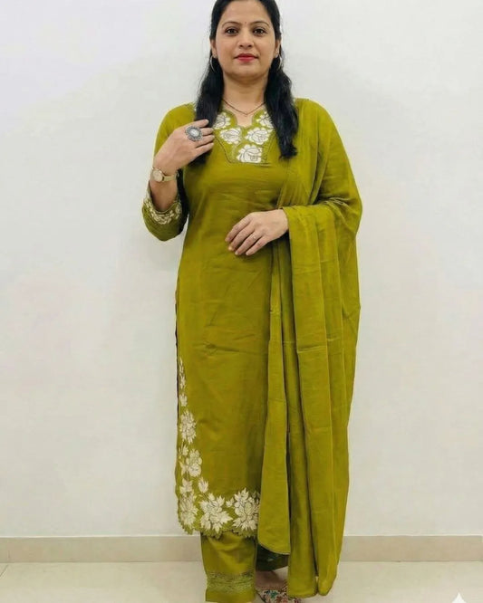 Olive Green Cotton Suit Set