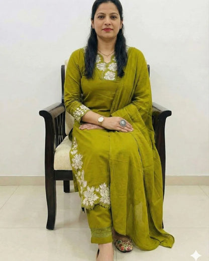 Olive Green Cotton Suit Set