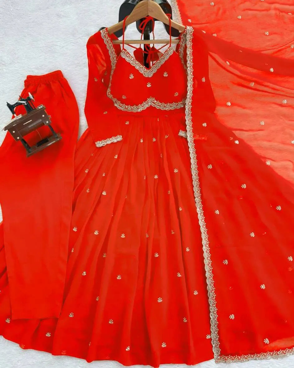 Orange Colour Anarkali Suit With Dupatta Set 