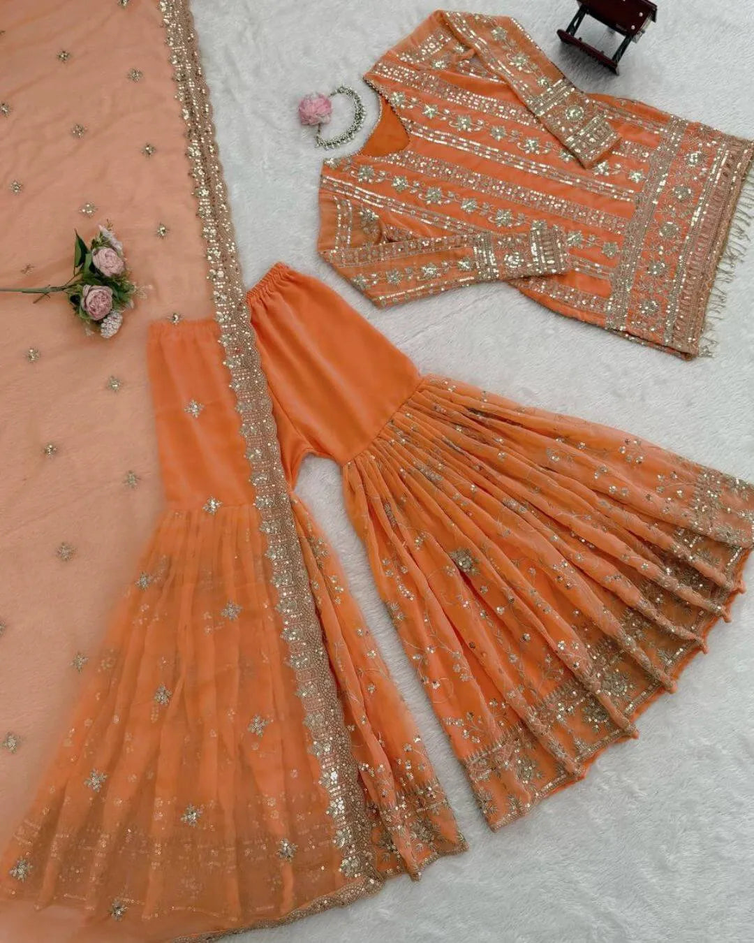 Orange Sharara Suit Set Party Wear