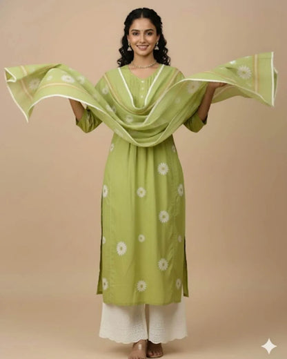Green Colour Kurti Pant Dupatta Set