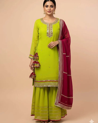 Yellow Sharara Suit Party Wear – Chinon Silk Embroidered Set