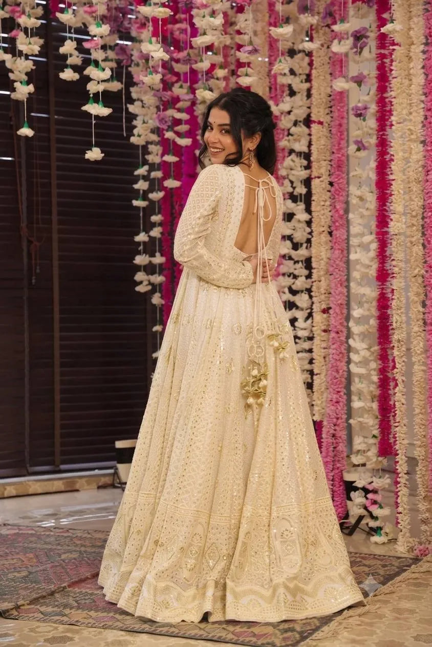 Party Wear Georgette White Anarkali Suit Set
