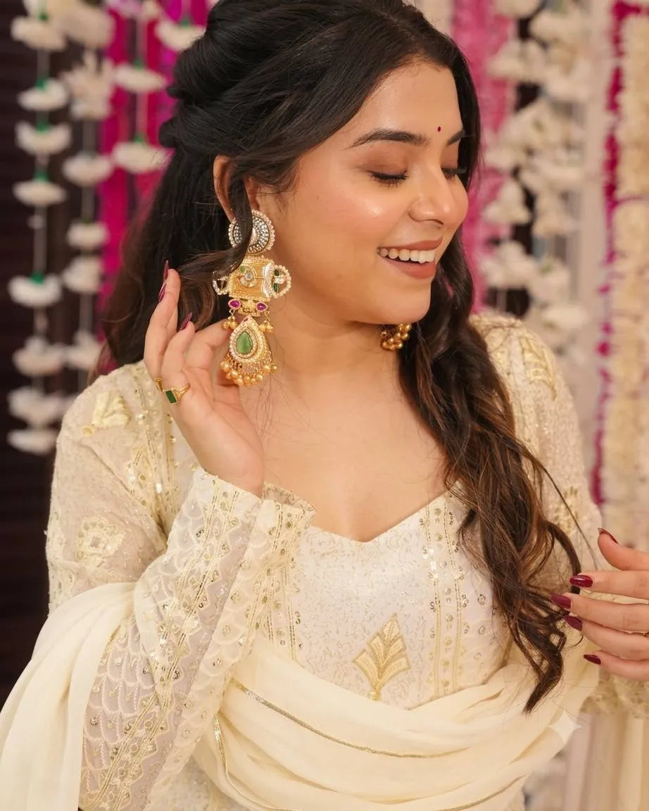 Party Wear Georgette White Anarkali Suit Set