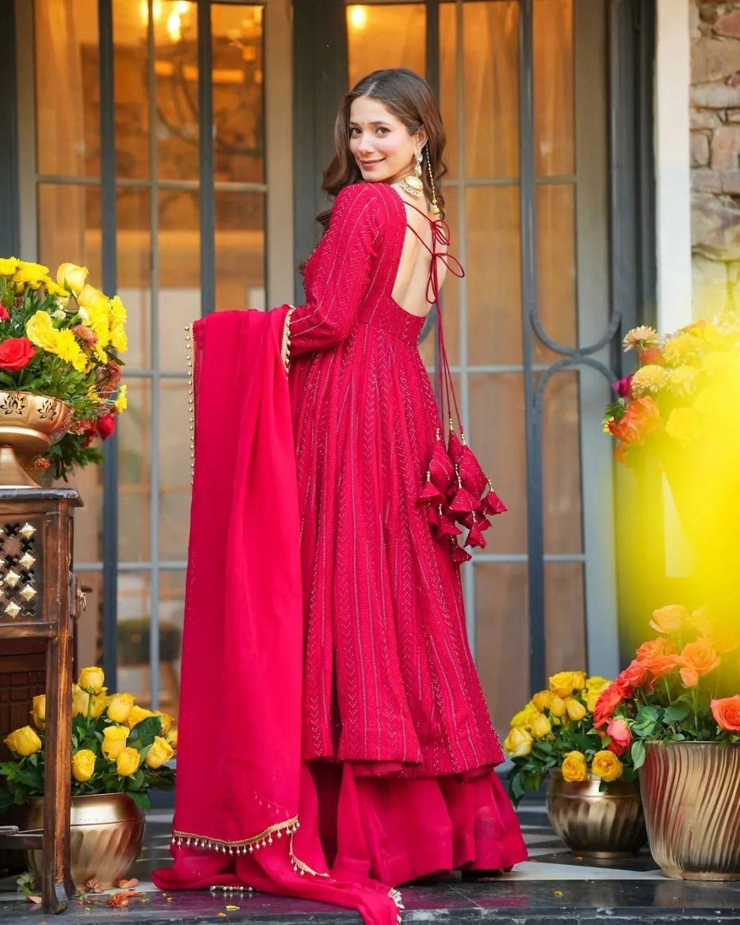 Party Wear Red Colour Anarkali Suit Set