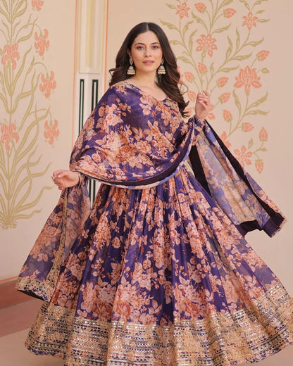 Party Wear Floral Print Anarkali Suit Set 