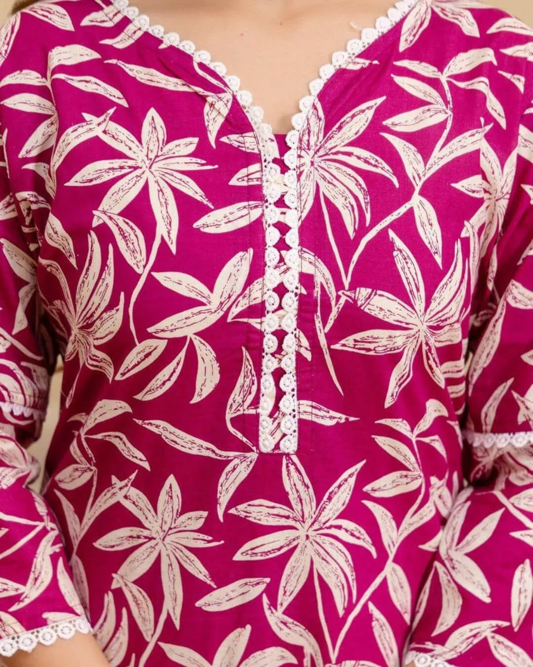 Pink Floral Printed Cotton Cord-Set