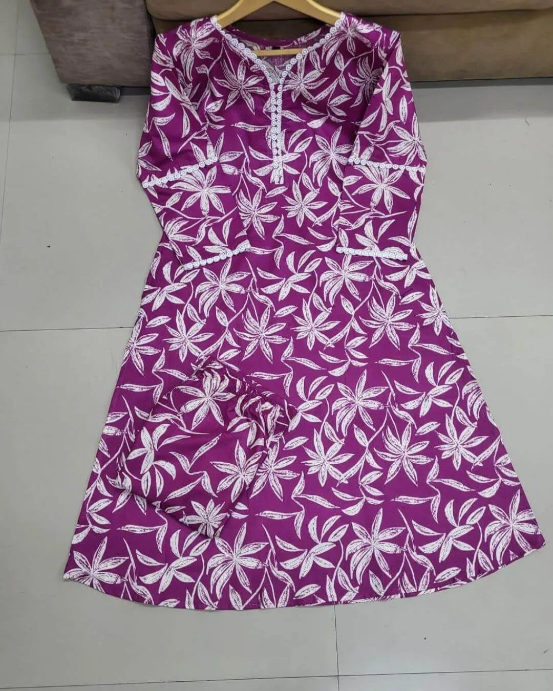 Pink Floral Printed Cotton Cord-Set