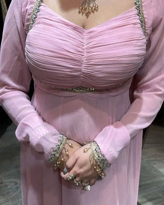 Hot Pink Colour Anarkali Suit​ Set With Dupatta Front design