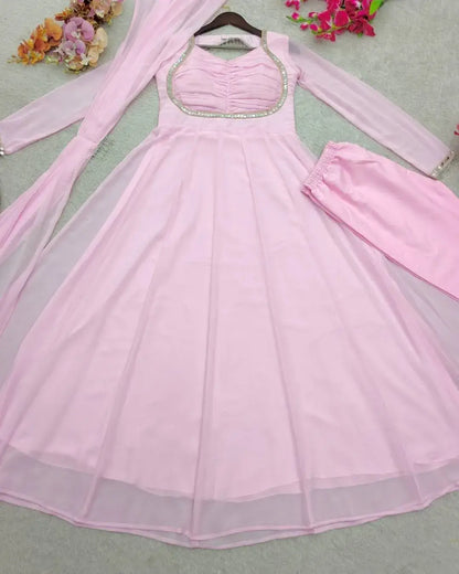 Hot Pink Colour Anarkali Suit​ Set With Dupatta