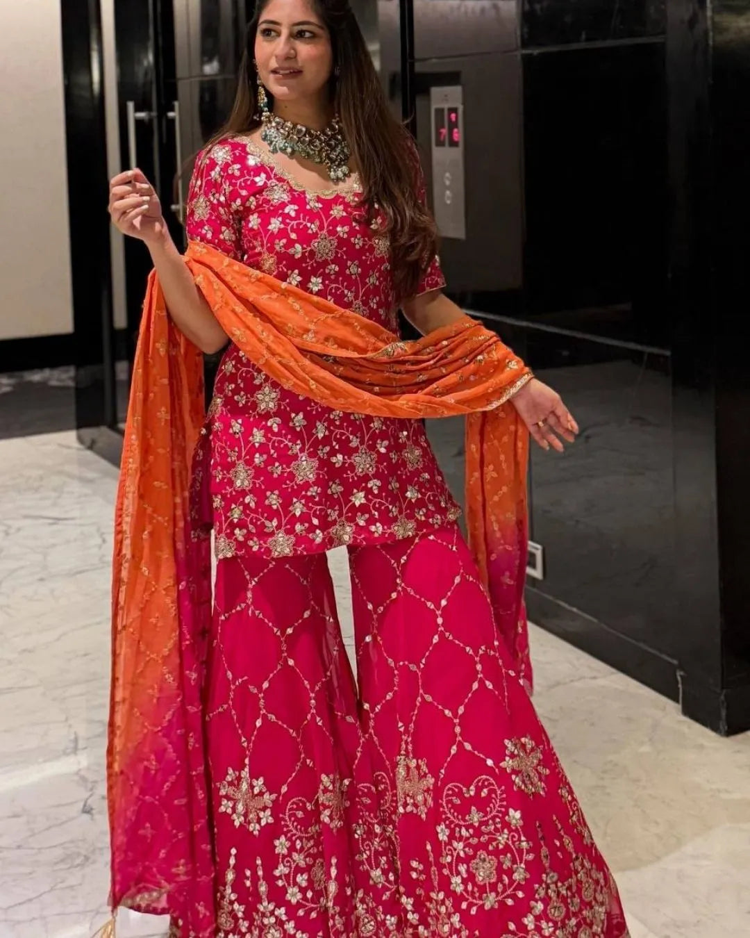 Rani Pink Georgette Sharara Suit Set