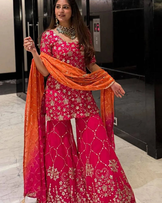 Rani Pink Georgette Sharara Suit Set