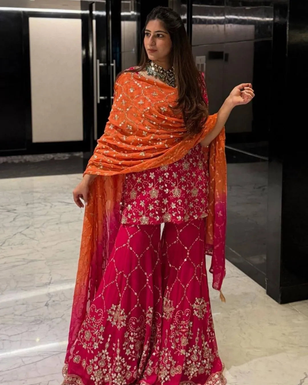 Rani Pink Georgette Sharara Suit Set