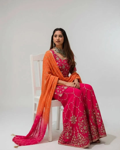 Rani Pink Georgette Sharara Suit Set