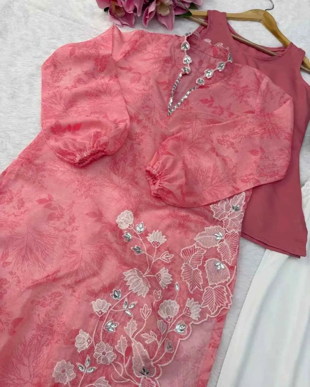 Pink Organza Shrug Set