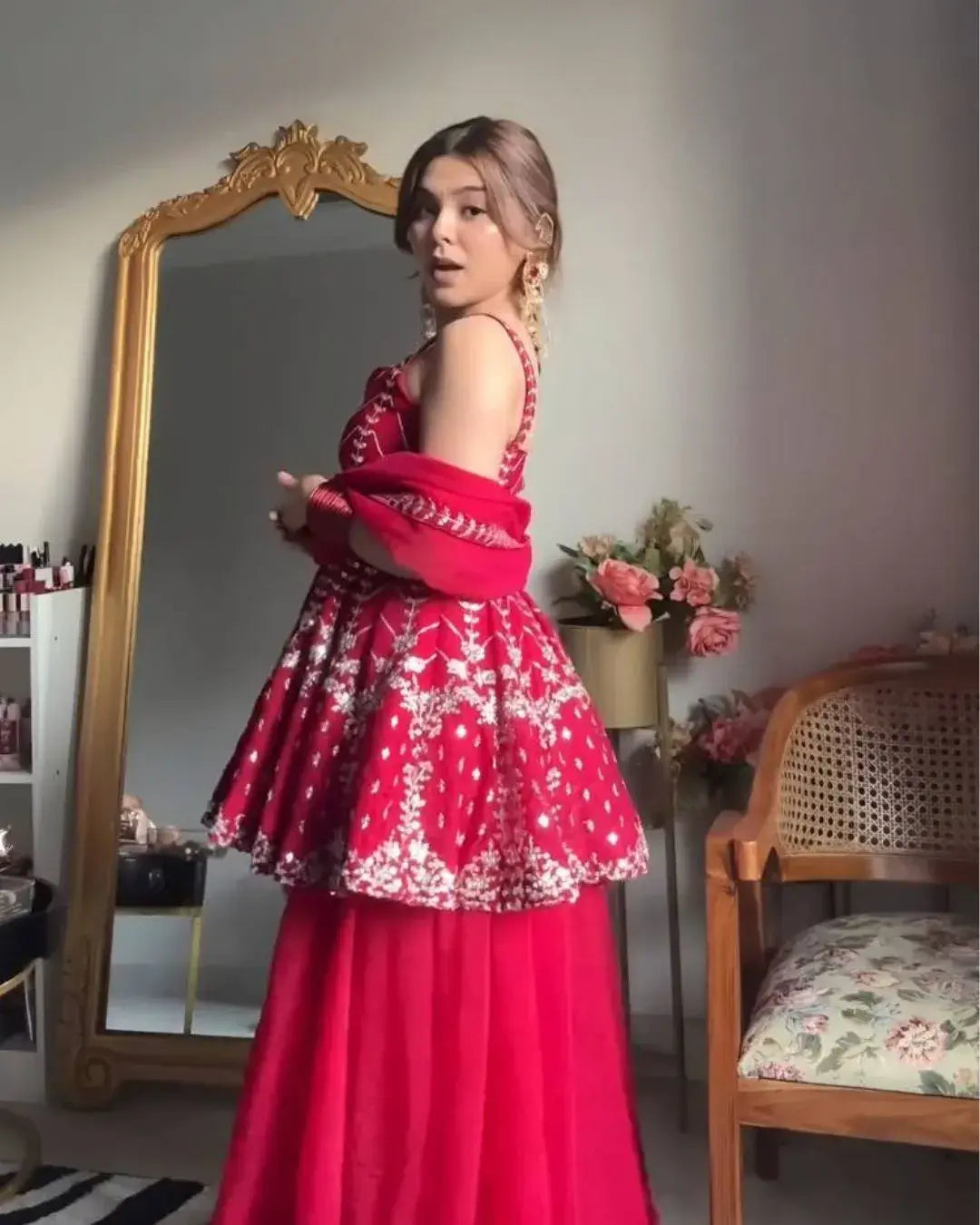 Party Wear Hot Pink Sharara Suit Set 