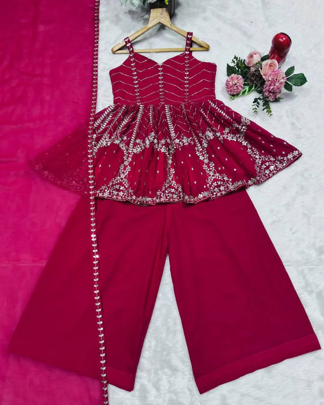 Party Wear Hot Pink Sharara Suit Set 