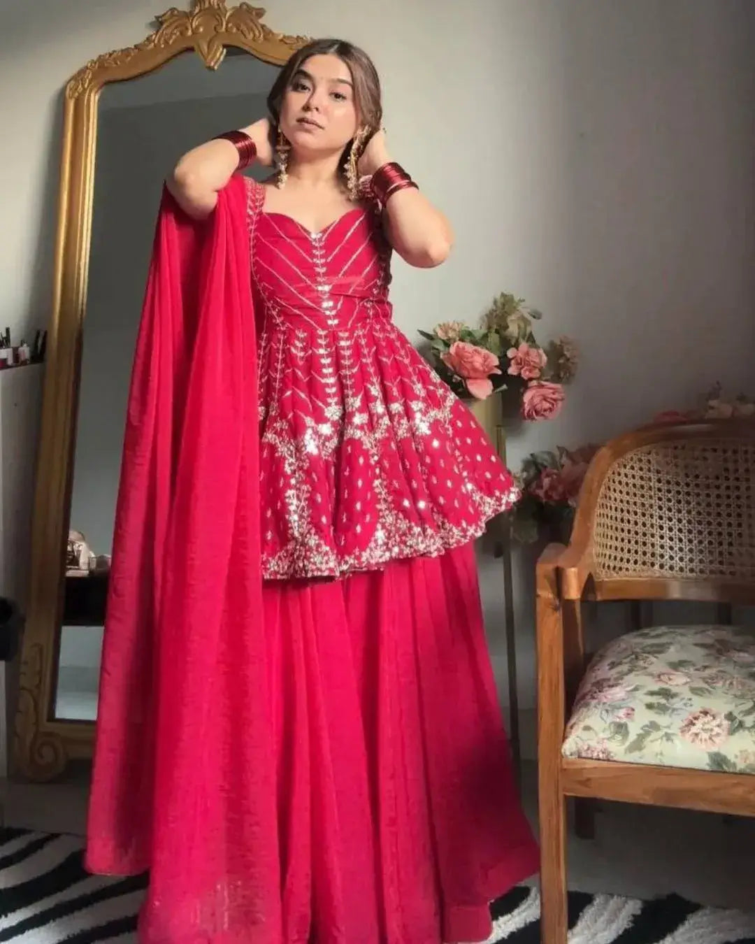Party Wear Hot Pink Sharara Suit Set 