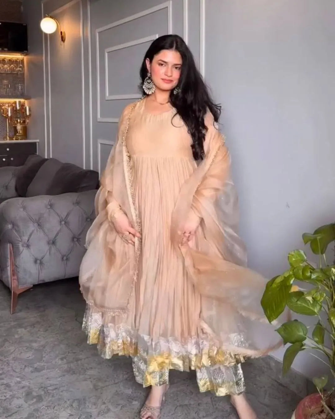 Beige Color Anarkali Suit Set With Dupatta