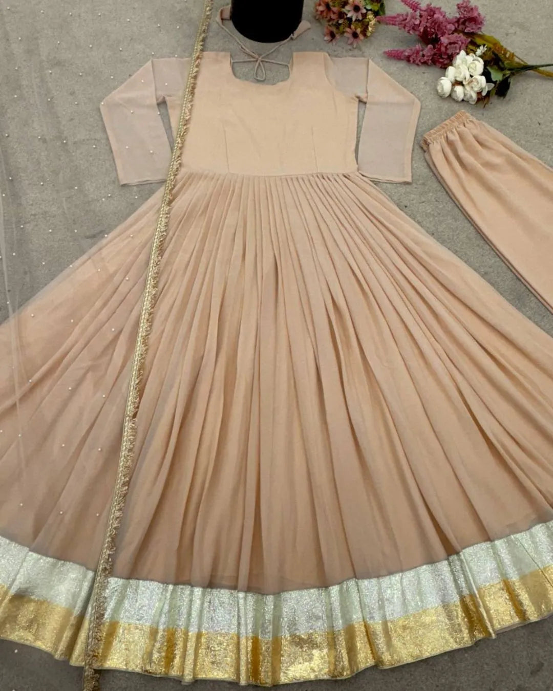 Beige Color Anarkali Suit Set With Dupatta