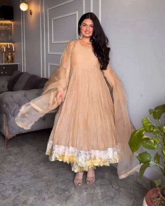 Beige Color Anarkali Suit Set With Dupatta