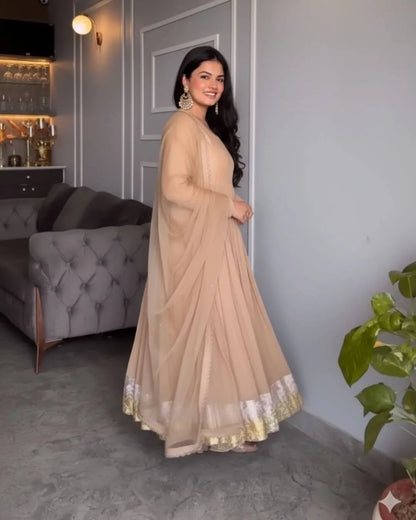 Beige Color Anarkali Suit Set