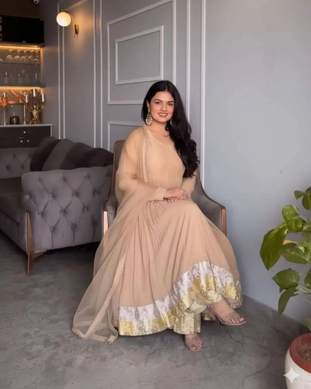 Beige Color Anarkali Suit Set