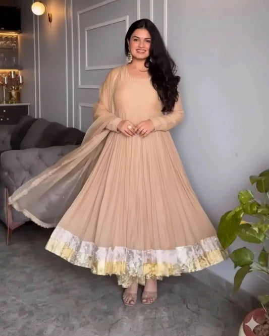Beige Color Anarkali Suit Set