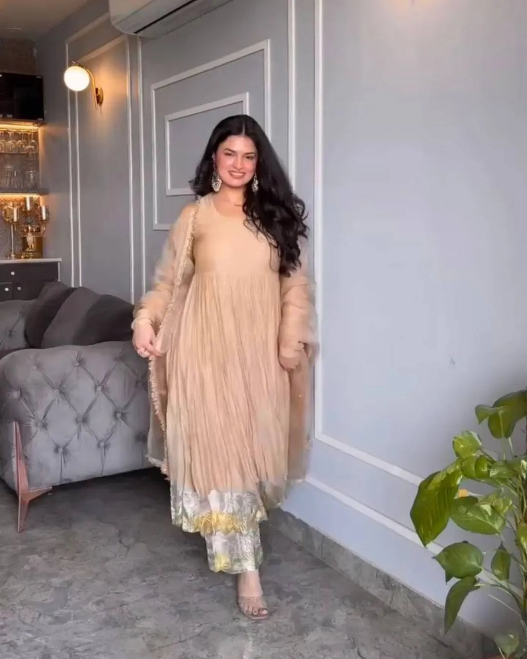 Beige Color Anarkali Suit Set With Dupatta