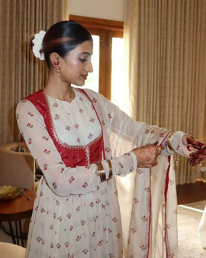 White Georgette Anarkali Dress Suit Set