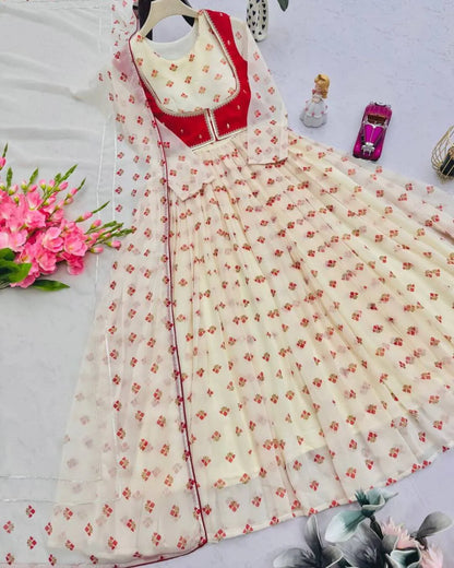 White Georgette Anarkali Dress Suit Set