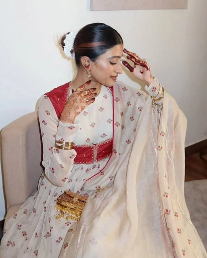 White Georgette Anarkali Dress Suit Set