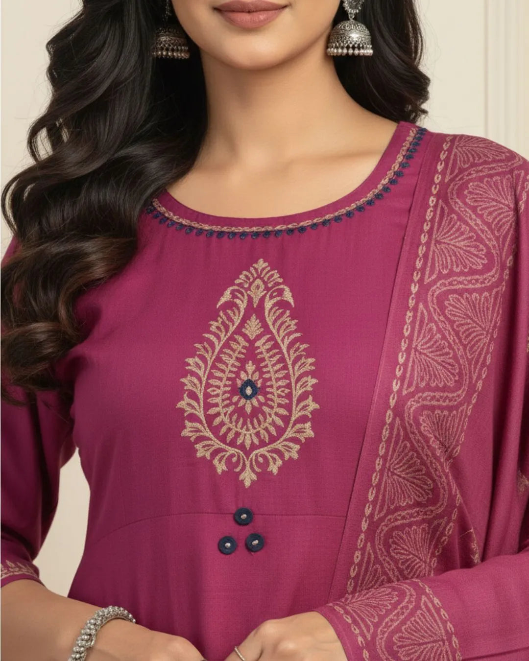 Pure Cotton Pink Anarkali Kurti Pant Dupatta Set