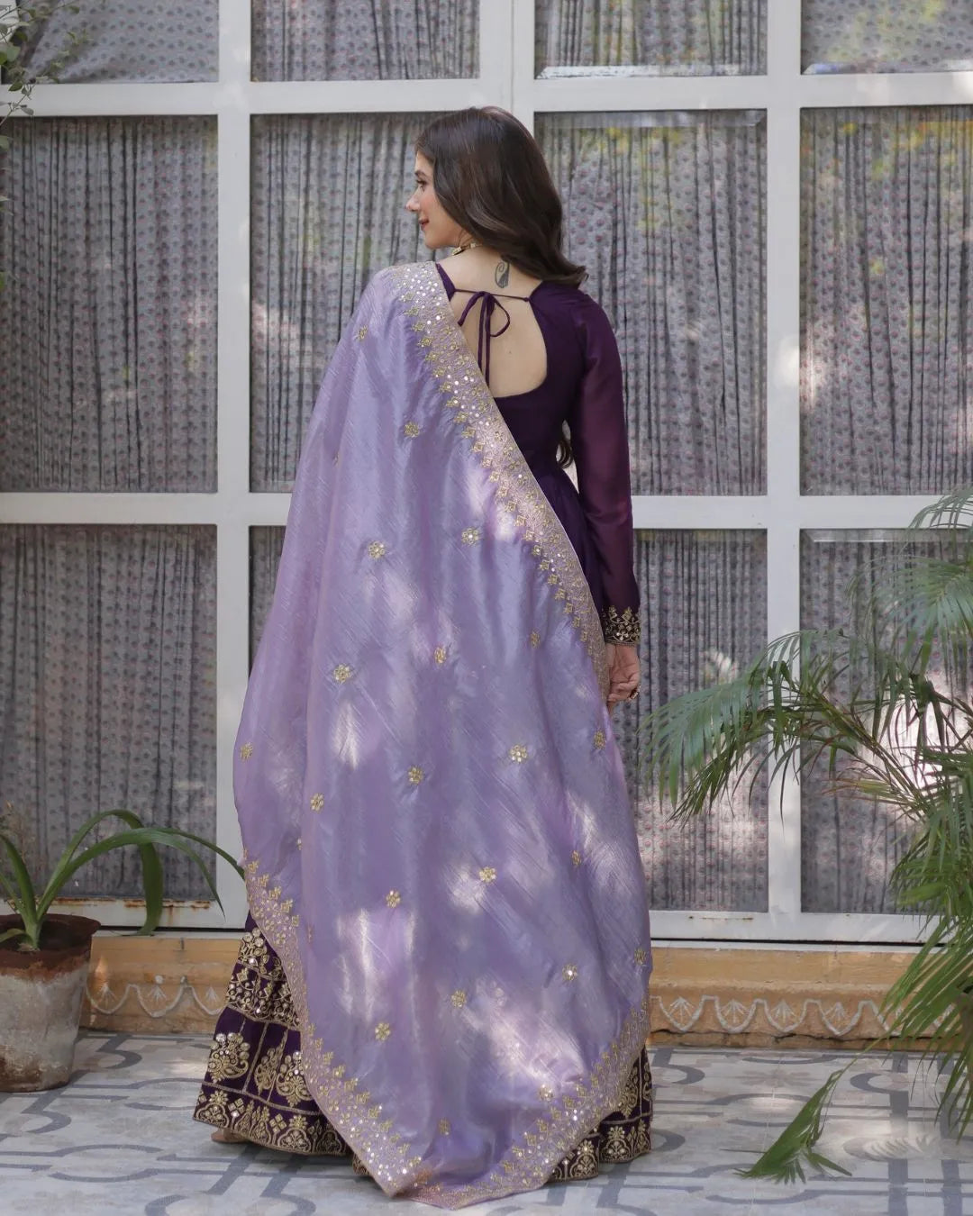 Purple Party Wear Gown With Dupatta Set
