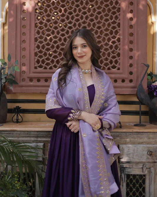 PurplePartyWearGownWithDupattaSetFront
