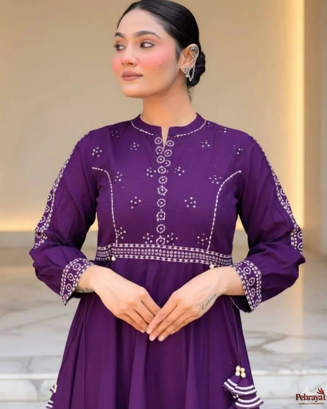 Purple Cotton Anarkali Salwar Suit Set