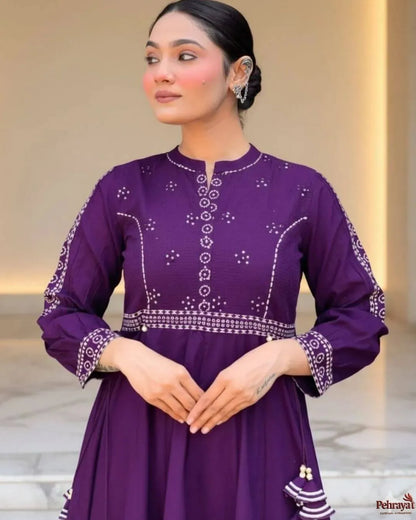 Purple Cotton Anarkali Salwar Suit Set