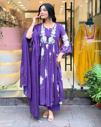 Purple Mul Cotton Anarkali Suit Set