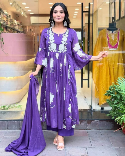 Purple Mul Cotton Anarkali Suit Set
