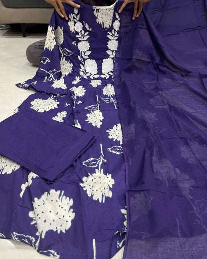 Purple Mul Cotton Anarkali Suit Set