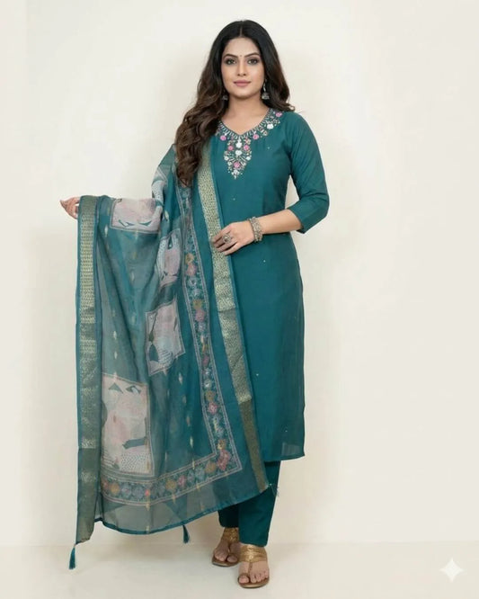 Hand Work Roman Silk Party Wear Suit Set