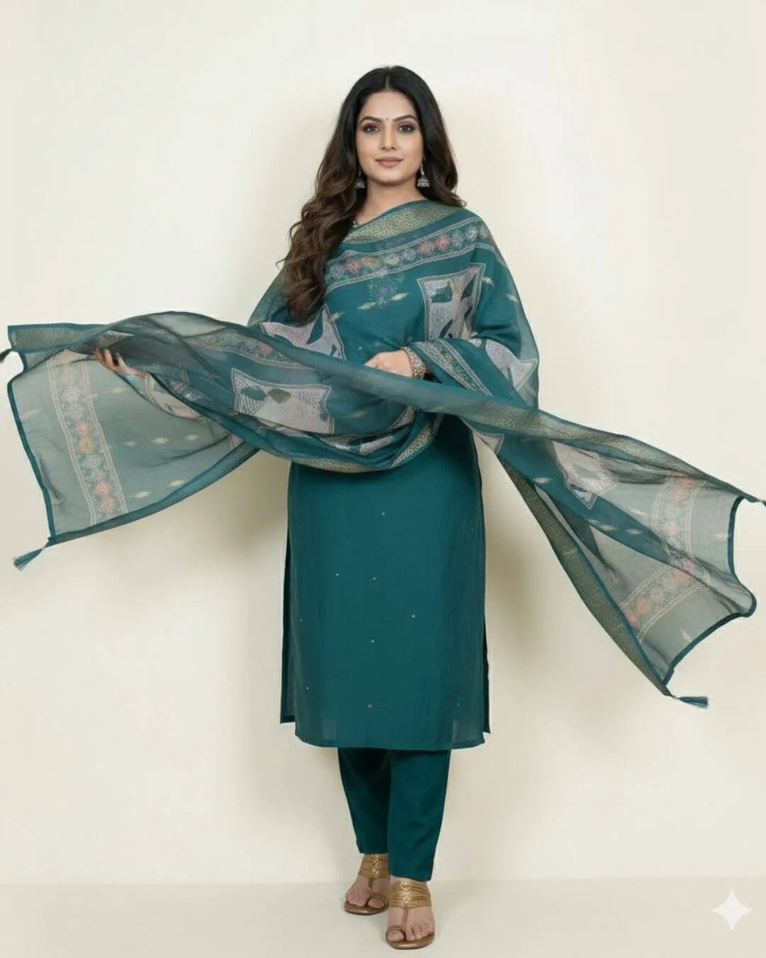 Hand Work Roman Silk Party Wear Suit Set