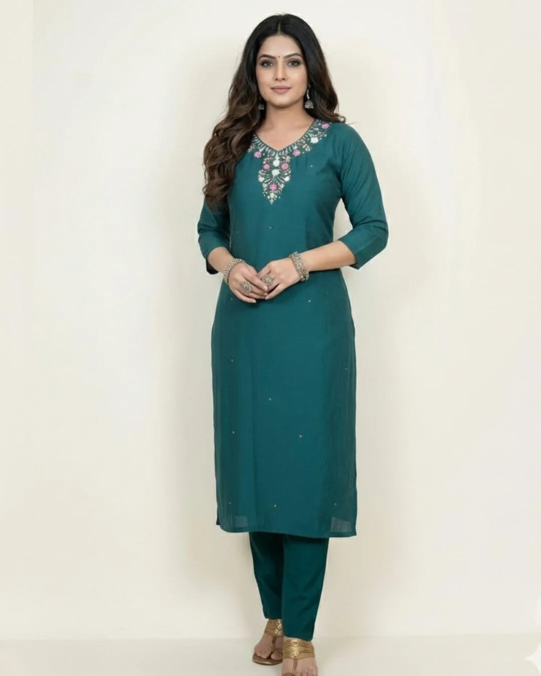 Hand Work Roman Silk Party Wear Suit Set