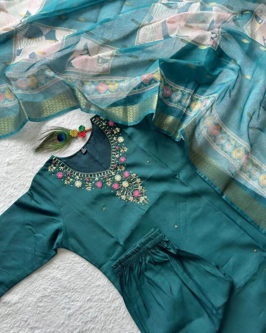 Hand Work Roman Silk Party Wear Suit Set