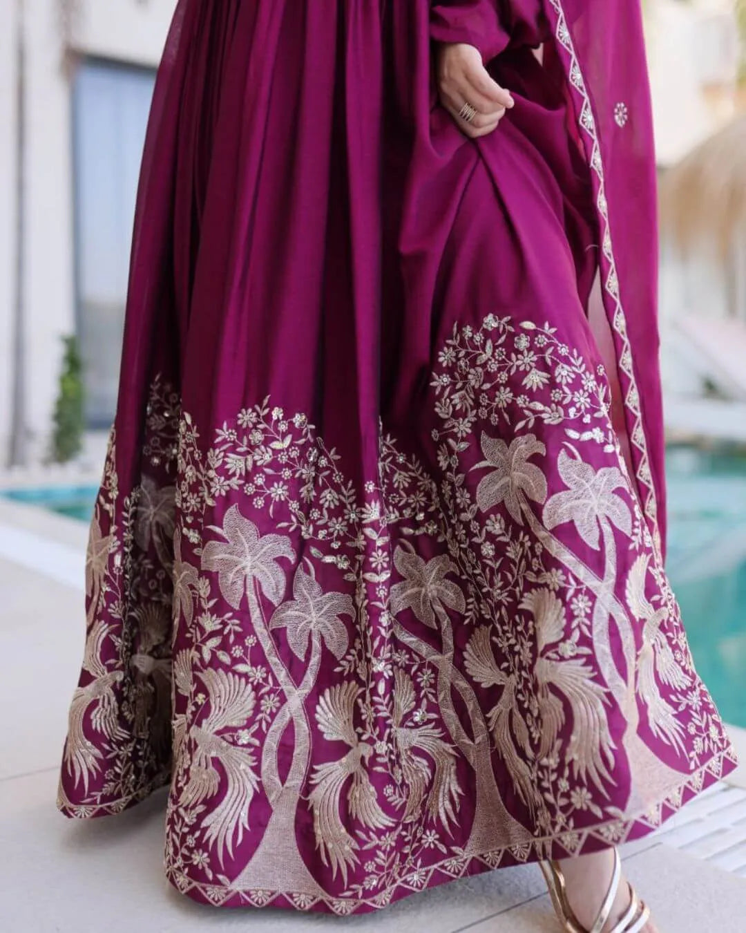 Wine Colour Anarkali Gown With Dupatta